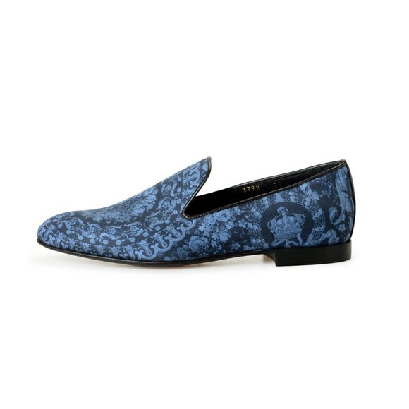 Versace Men\'s Blue Canvas & Leather Barocco Print Loafers Shoes US 6 IT 39